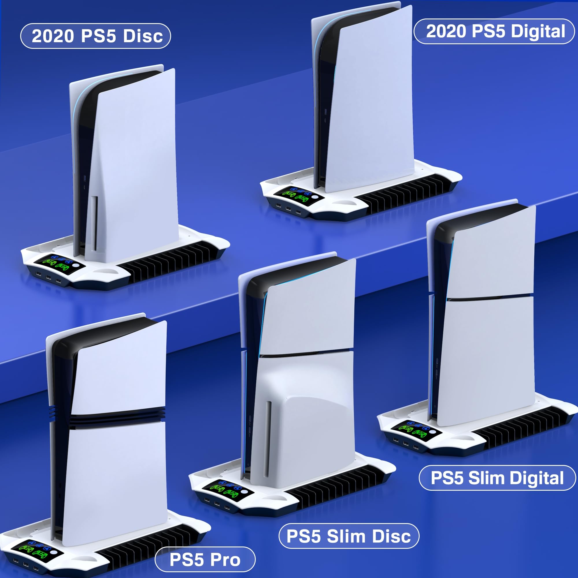 PS5 Slim Stand and Turbo Cooling Station with Controllers Charger Station for Playstation 5, PS5 Pro Console Accessories with 3 Levels Cooling Fan 13-Game Organizer Headset Holder for PS5 Digital/Disc