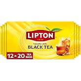 Lipton Black Tea Bags,Hot or Iced Tea, 240 Count (20 Count 12-Pack) | 240 Lipton black tea bags with a blend of orange pekoe, pekoe cut black tea leaves picked at the peak of freshness