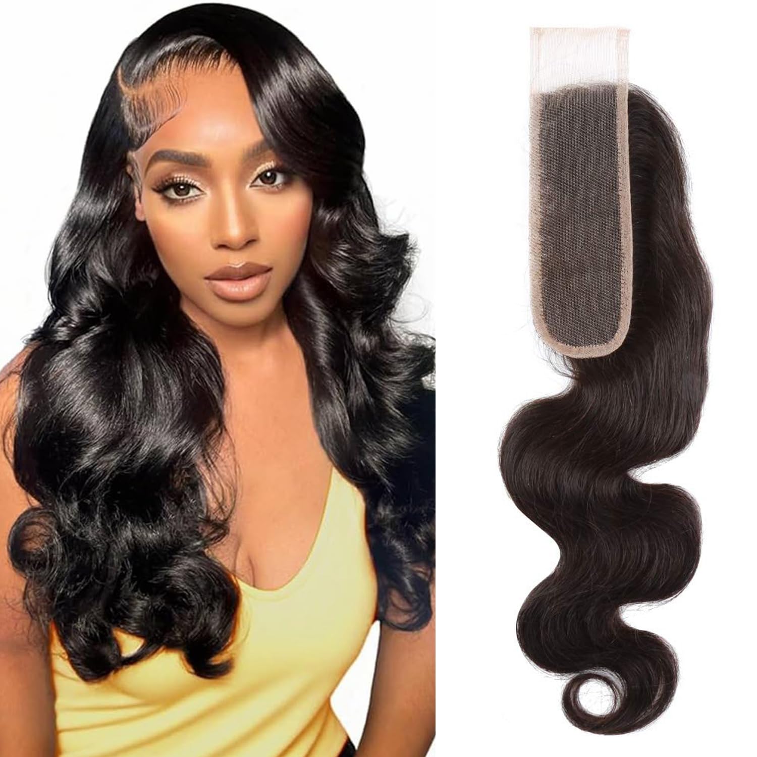 2x6 Human Hair Transparent Lace Closure Body Wave Skinlike 14inch 100% Virgin 2by6 Human Hair Middle Part Kim K Closure Brazilian 2x6 Body Wave Natural Black — image 1
