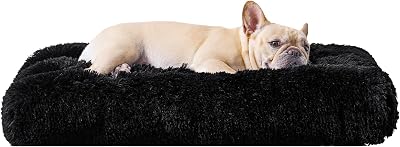 EHEYCIGA Fluffy Dog Crate Bed Medium 75x50x7.5cm Non-Slip Black