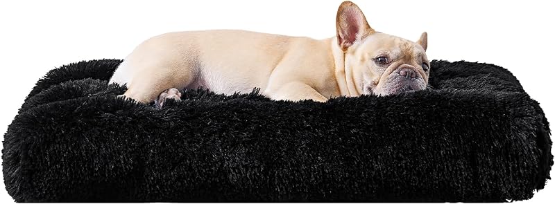 EHEYCIGA Fluffy Dog Crate Bed Medium 75x50x7.5cm Non-Slip Black