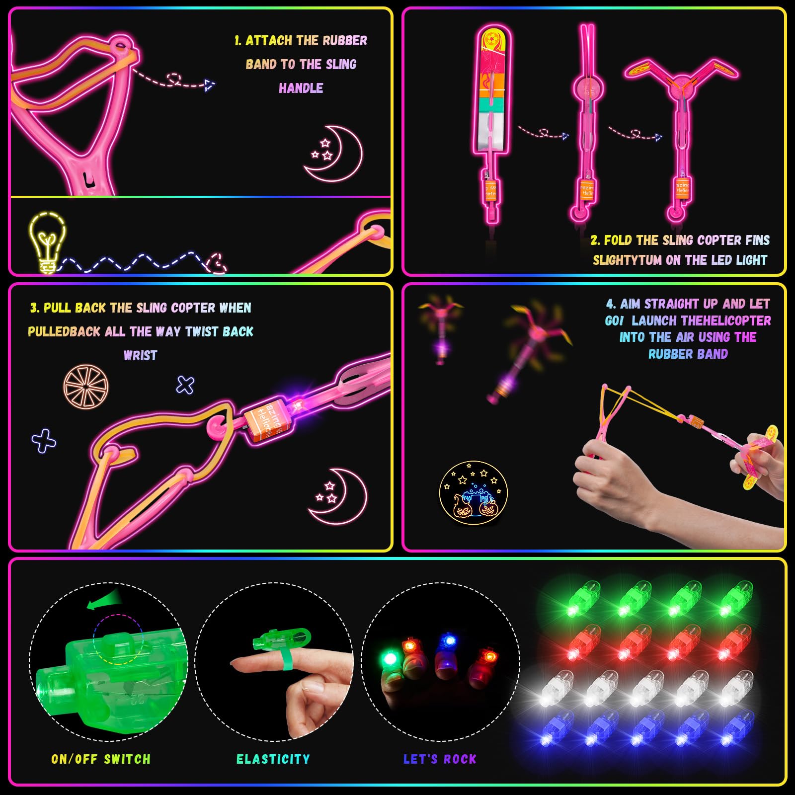 Glow in the Dark Party Supplies, 264 PCS Light Up Party Favors with LED Glasses,Glow Sticks,Finger Lights,LED Hair Clips,Slingshot,Glasses Molds,Butterfly Bracelet for Birthday,Raves,New Year