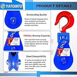 YATOINTO 2 ton Snatch Block with Hook, 3" Sheave