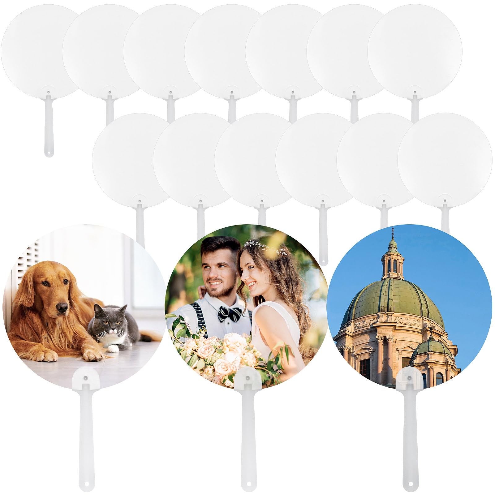 Photo 1 of **NO HANDLES**HWIWAOQM 16 Pieces Church Fans Handheld Set,Sublimation Fans Blank, Plastic Handheld Double Sided for DIY Craft Rectangle (16, Round)
