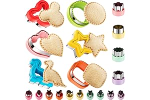 TIBLUE 20Pcs Sandwich Cutter and Sealer Set for Kids, Decruster Maker Holiday Heart Cookie Cutters Fruit Vegetable Shapes Boys & Girls Bento Lunch Box with Mickey Mouse Dinosaur Star, etc