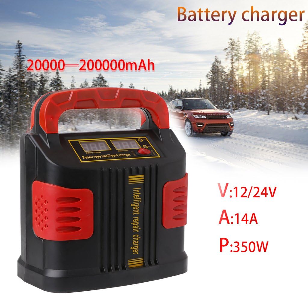 350W 14A AUTO Plus Adjust LCD Battery Charger 12V-24V Car Jump Starter Portable