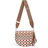 Checkered Crossbody Bum Bags for Women Large Nylon Belt Purse Fanny Packs Bag with Adjustable Shoulder Strap (Blue Red Checkered)