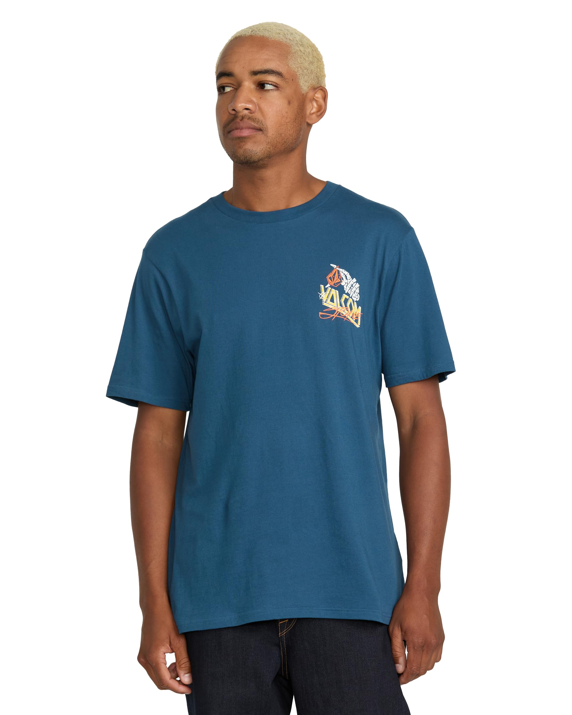 Volcom Men’s Logo Short Sleeve T-Shirt – Soft Cotton Crewneck Basic Graphic Tee, Deep Blue, Medium