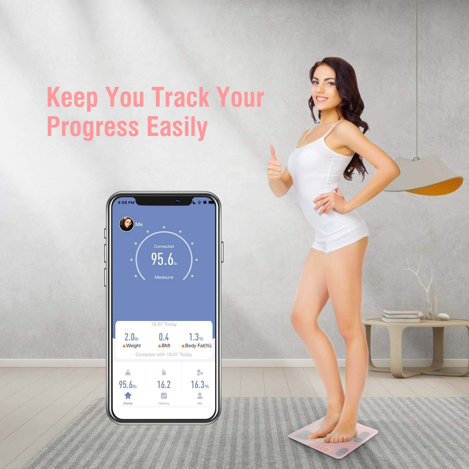 Uten Smart Scale for Body Weight, Digital Bathroom Weighing Wireless Scales with Body Fat and Water Weight for People, Bluetooth BMI Electronic Body Analyzer Machine with Smartphone App, 400lb, Pink
