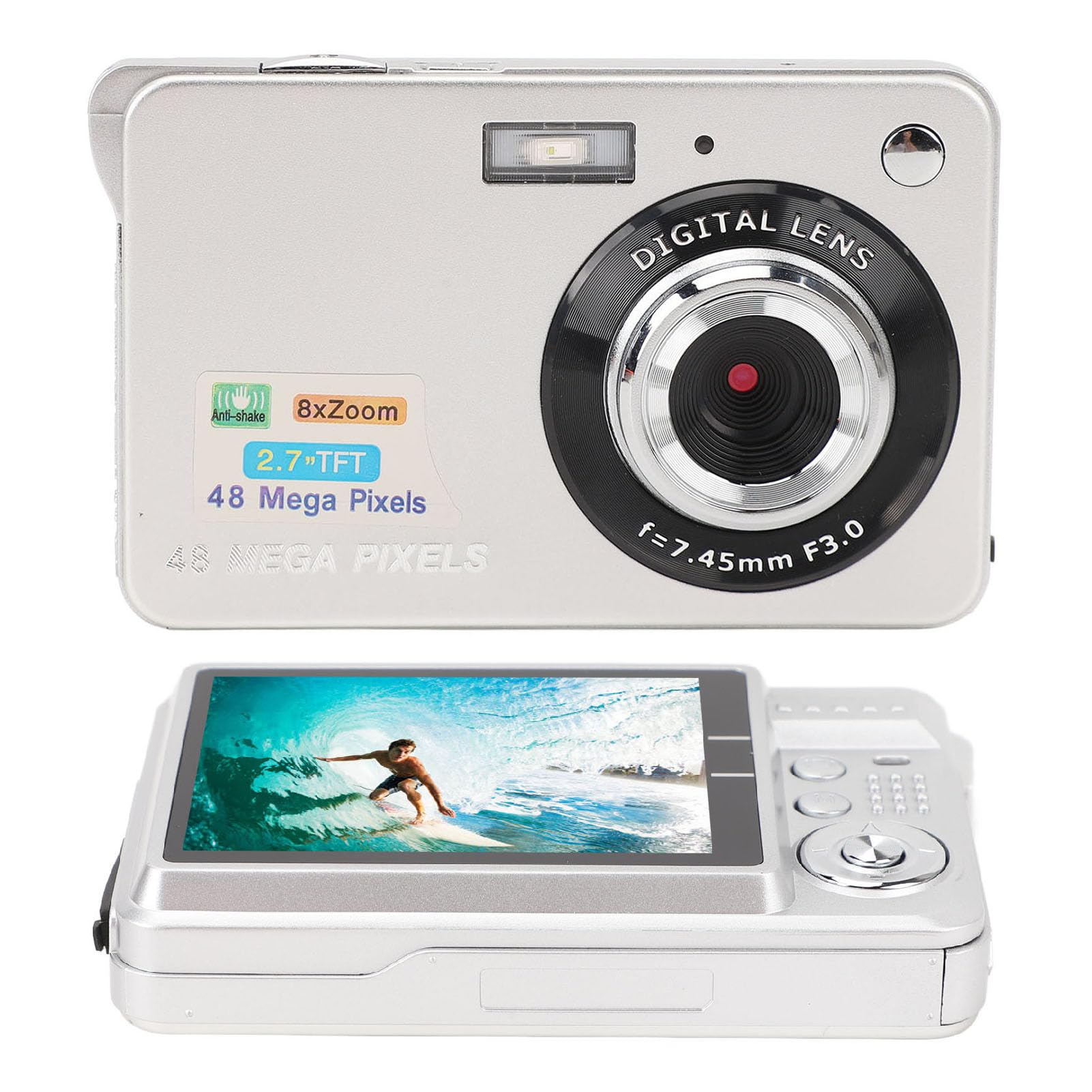 Digital Camera, FHD 48MP 1080P Camera with 2.7 Inch TFT LCD Screen, 8X Digital Zoom, Anti Shake, Built In Fill Light, Wrist Strap, for Vlogging
