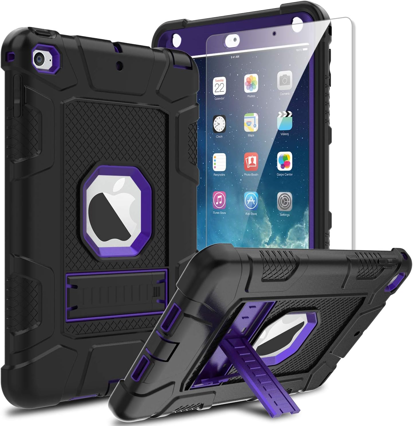 Yantan iPad Mini 5 2019 Case, iPad Mini 5th Generation 7.9 inch Case, Kickstand Design, Three Layers Heavy Duty Shockproof and Protective Cover Case for iPad Mini 5 7.9 inch 2019 (Black)