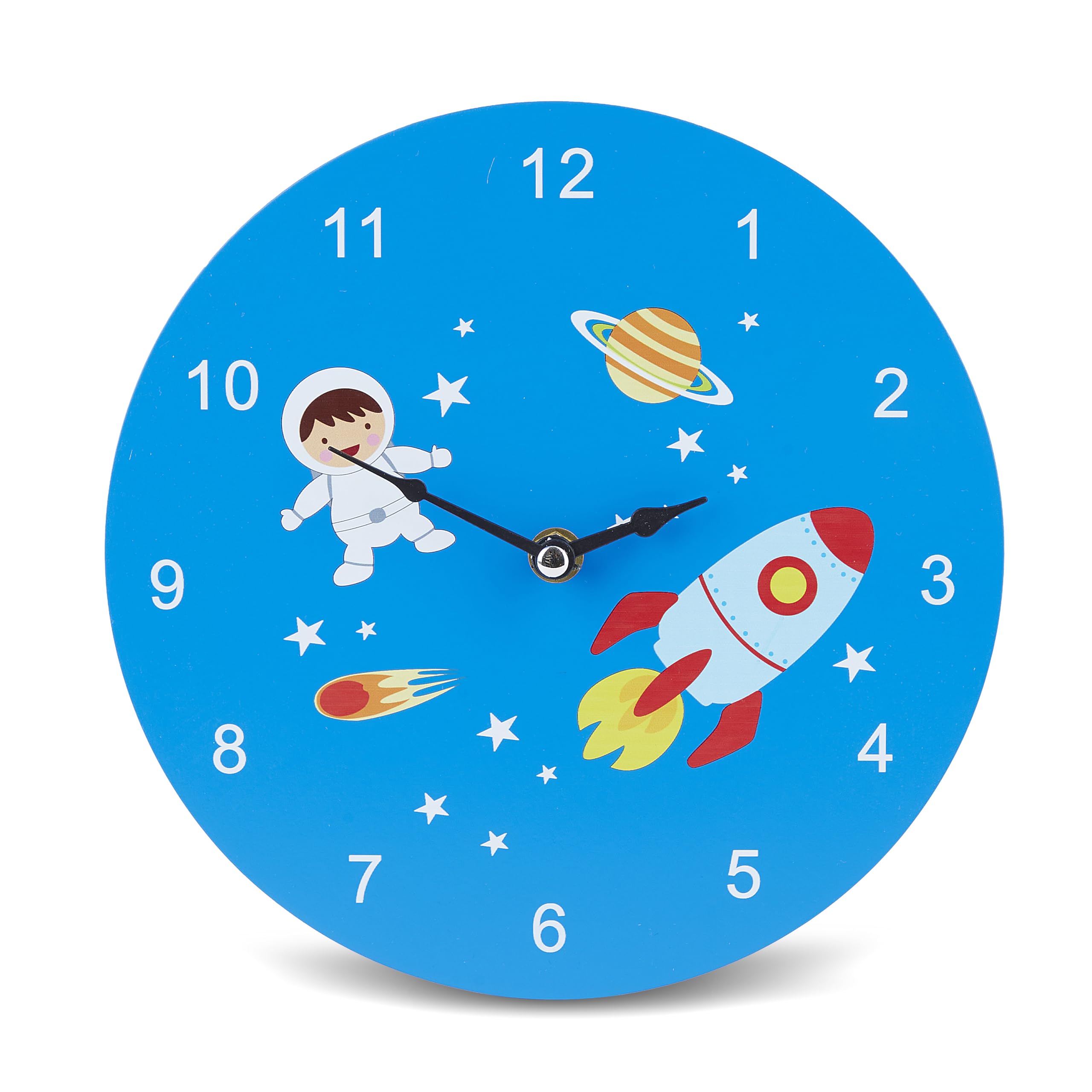 Mousehouse Gifts - Kids Working Wooden Wall Clock, Handcrafted Children's Clock for Boys' and Girls' Bedrooms - Space Theme