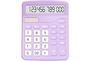 Purple Desk Basic Office Calculator - 12-Digit Dual Solar Battery Calculators with Large LCD Display, Office Calculator with 