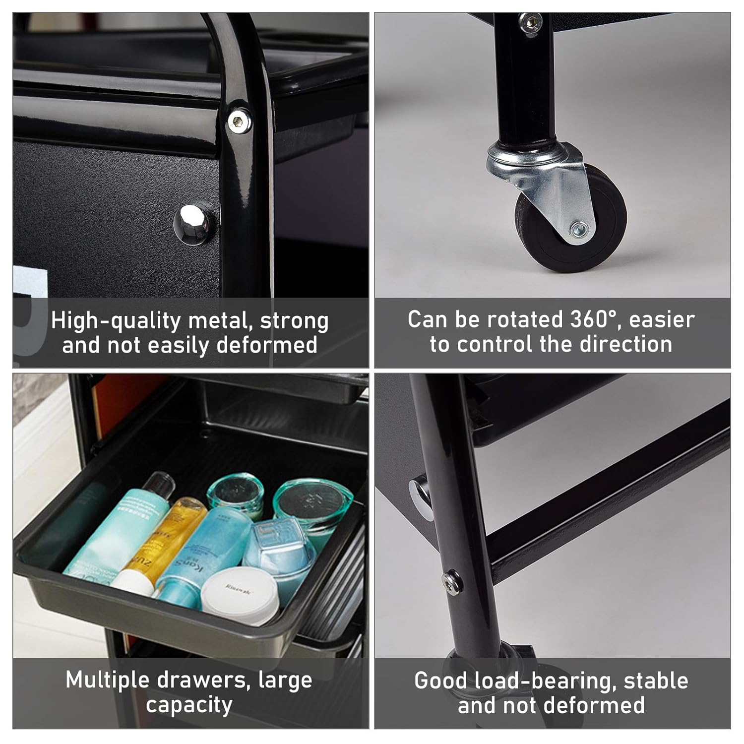 Kalolary 5 Tier Salon Rolling Trolley Cart, Metal Hair Salon Instrument Storage Cart, Bilateral Tray Multipurpose Tool Cart Mobile Storage Organizer for Beauty SPA Tattoo Salon: Beauty