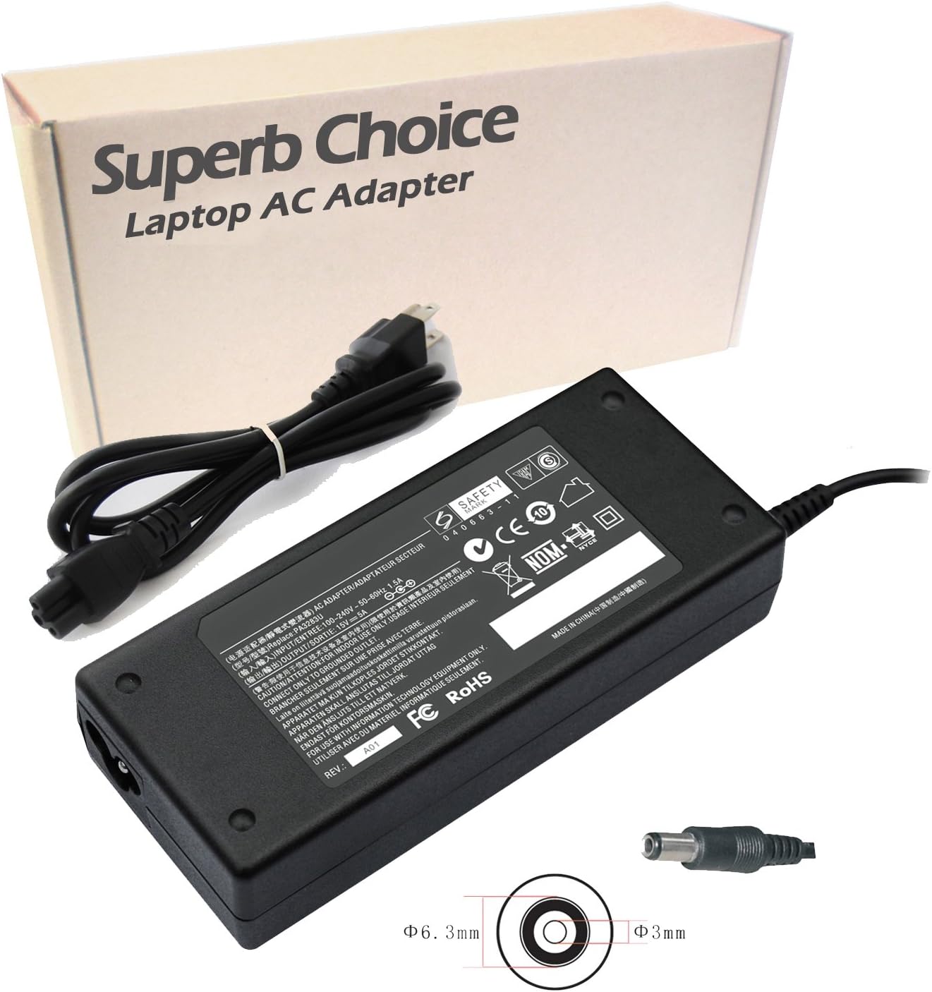 Superb Choice 75W Adapter Compatible with Toshiba PA1750-07 PA2450U PA3083U-1ACA PA3201U-1ACA PA3282U-1ACA PA3282U-2ACA