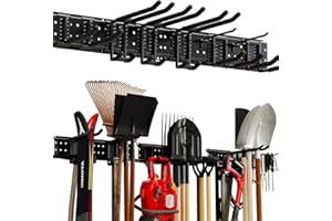 Garage Tool Organizer Wall Mount 48inch With 9 Hooks Garage Wall Organizer Wall Mount Tool Holder for Rack Shovel Shed (Black