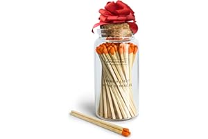 Benevolence LA Decorative Wooden Matches in Glass Jar with Striker | 4 Inches Colored Safety Long Match for Lighting Candles | Apothecary Home & Bathroom Decor - Fluorescent Orange