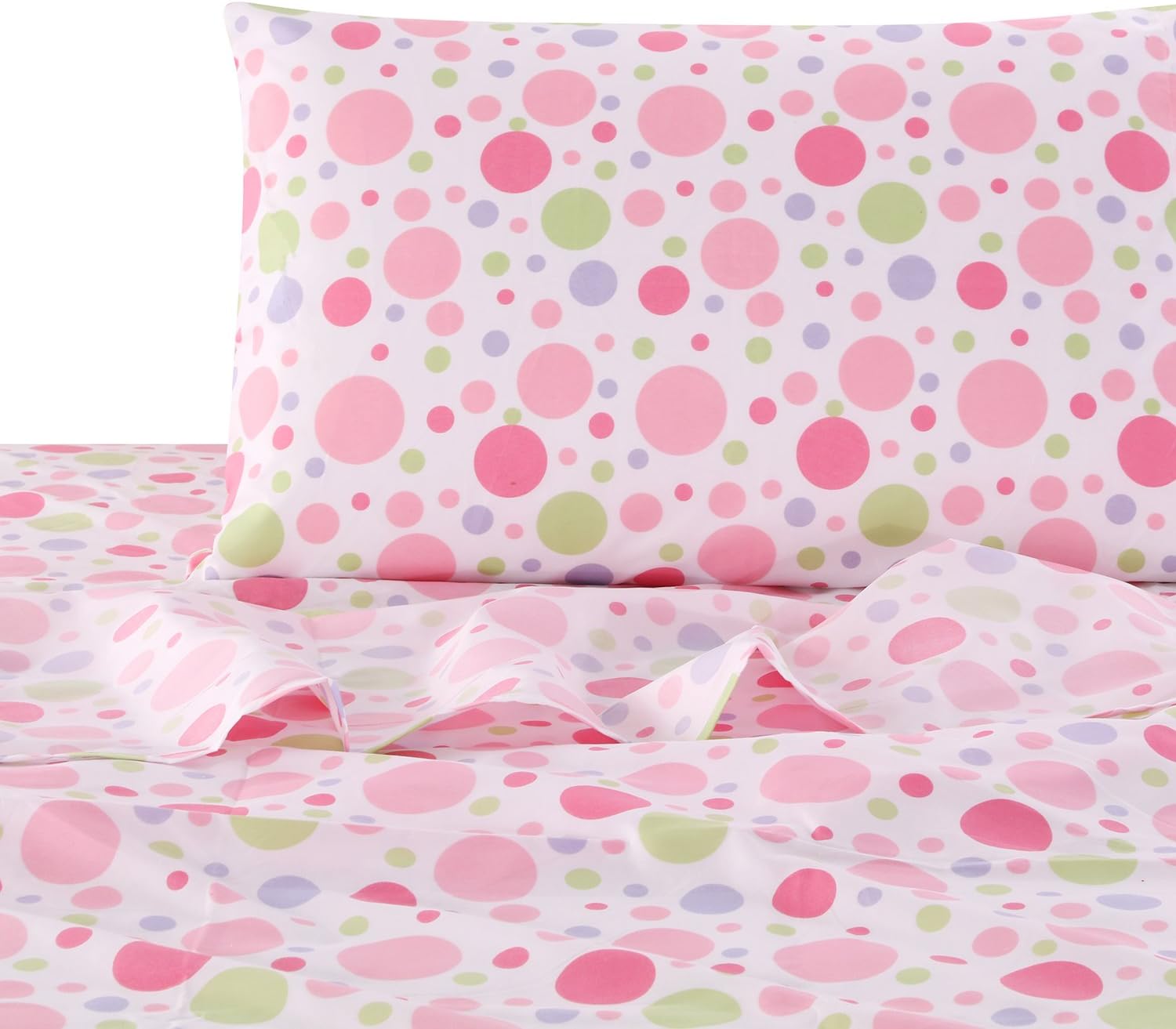 Levtex Home - Merrill Girl Full Sheet Set - Top Sheet (81x96), Fitted Sheet (54x75in.), and One Pillowcase (21x30x3in.) - Girls - Pink, Lilac, White and Green - Polyester