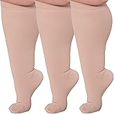 (3 Pairs) Plus Size Compression Socks for Women and Men 15-20mmHg - Wide Calf Support Knee Hi Stockings for Swelling - A505
