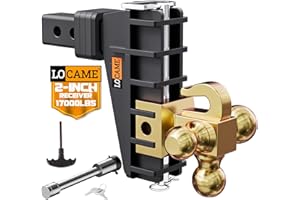 LOCAME Adjustable Trailer Hitch with Hook, Tri-Ball (1-7/8", 2", 2-5/16") Drop Hitch, Fits 2 Inch Receiver, 6" Drop Down Hitch, 17000 LBS Heavy Duty Truck, Solid Ball Mount, Gold, LC0084