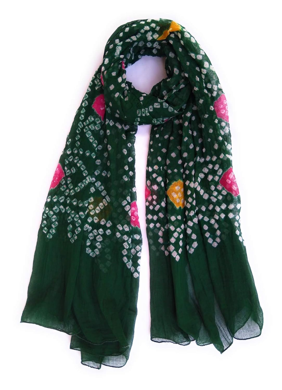 cubic earth global women's cotton hand crafted bandhej bandhani (ald80, dark green, large)