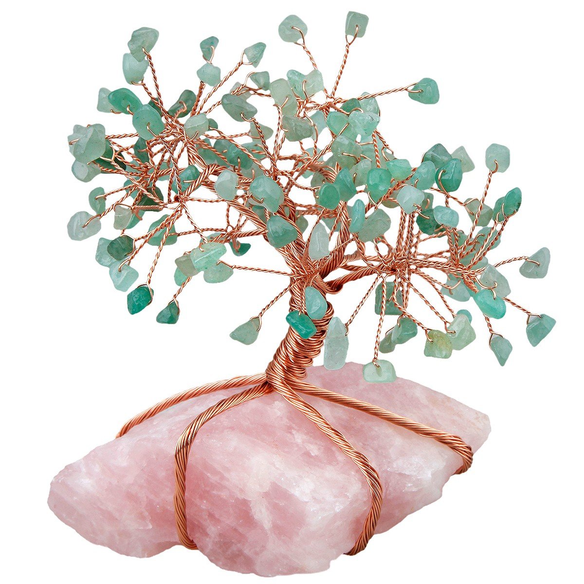 mookaitedecor Natural Green Aventurine Crystal Money Tree,Gemstone Feng Shui Ornaments Tree of Life Figurines,Rough Stone Rose Quartz Base