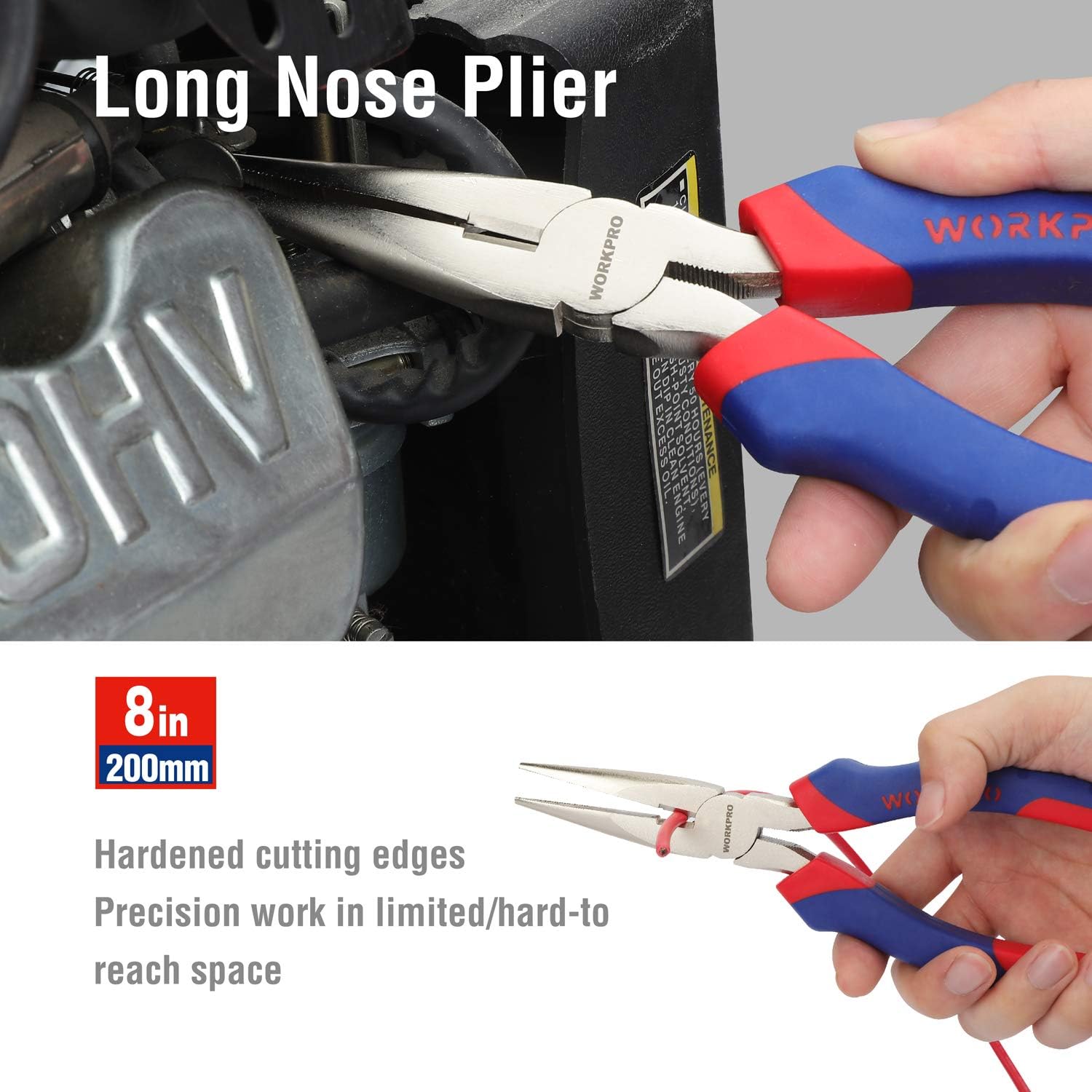 WORKPRO 5-Piece Pliers Set, Includes 250 mm Water Pump Plier, 200 mm Combination Plier, 200 mm Long Nose Pliers - Image 4