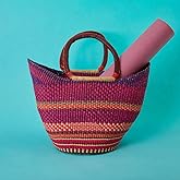 Purple Pink Boho Market Basket, Reusable Grocery Tote, Picnic, Beach, Harvesting, Foraging, Kitchen Countertop Fruits Holder, Farmers Market, Decorative, Wicker, Woven
