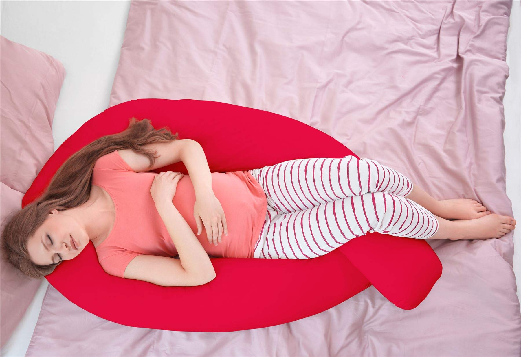 Hometex 12ft U Shaped Pillow & Case (Red) - Pregnancy Maternity Support