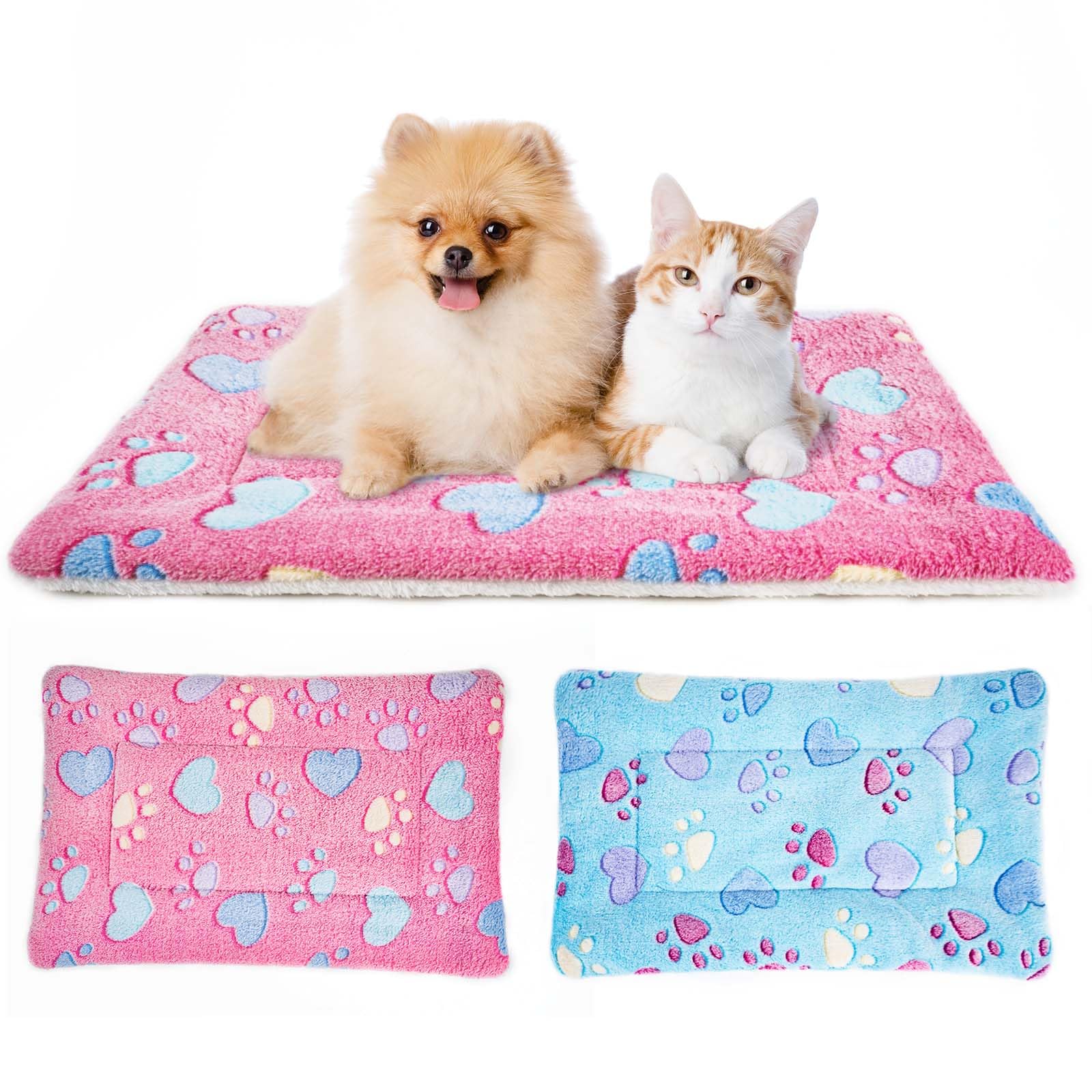 MICOOYO 2Pcs Dog Crate Bed Mattress, Fleece Pet Cushion Bed Mat, Washable Cat Cushion Pad for Small Dog Cat Puppy(Heart,69x52 cm)