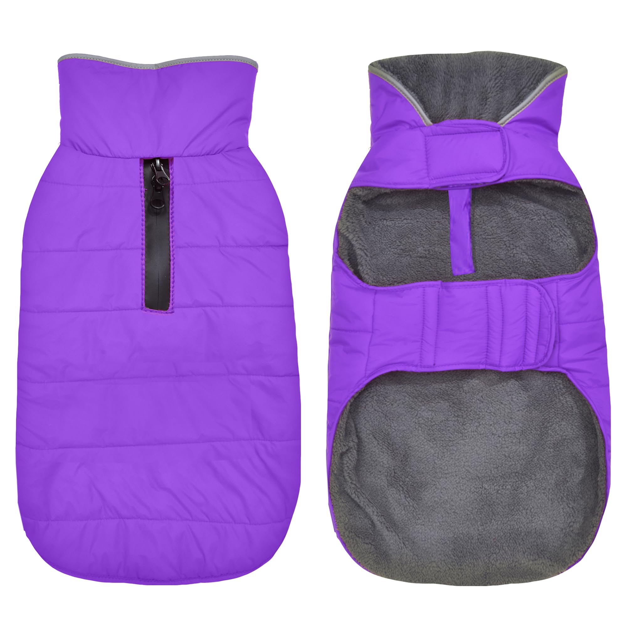 Petglad Dog Winter Coat, Waterproof Dog Jacket with Leash Hole, Reflective Adjustable Pet Snow Vest, Warm Fleece Sweater for Small Medium Large Dogs - Purple, 2XL Image