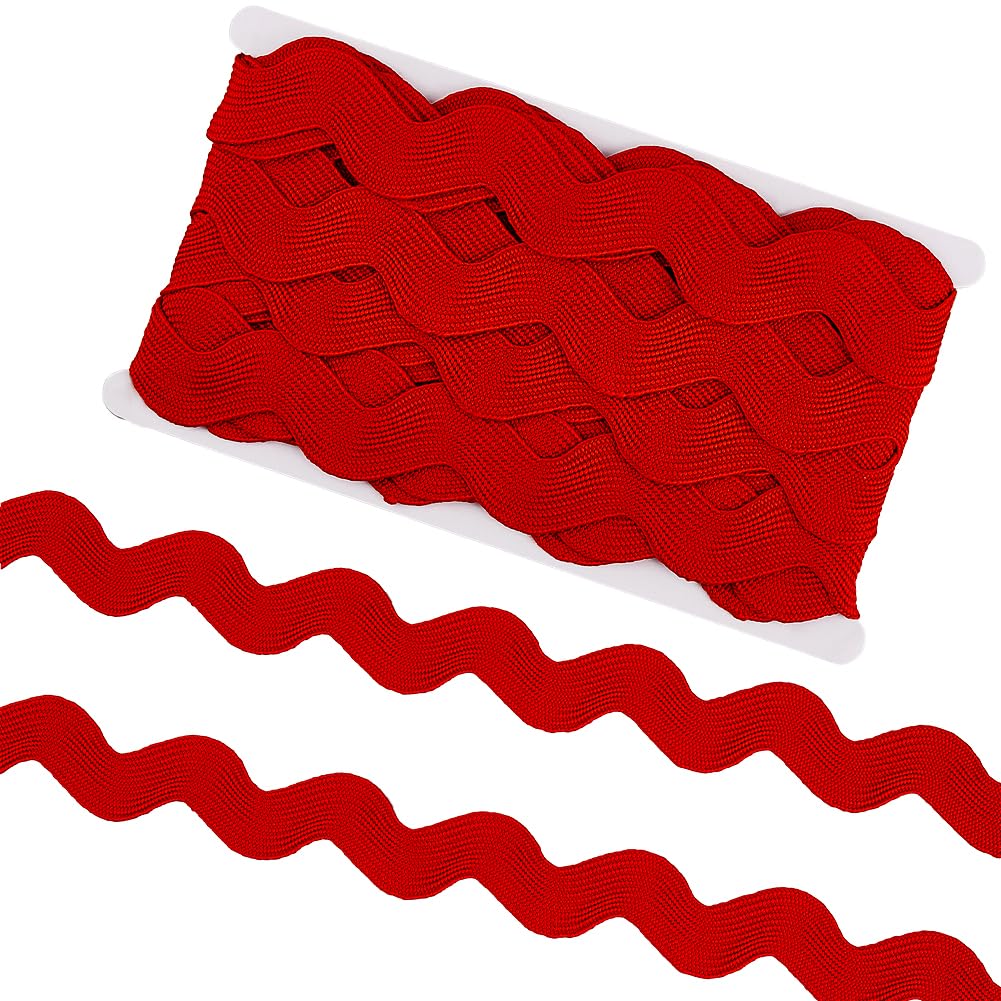 GORGECRAFT 10 Yard 40mm Large Christmas Red Wave Bending Fringe Trim Ribbon Jumbo Rick Rack Wavy Edge Ribbon RIC Rac Fabric Trim Zig Zag for Sewing Making Wedding Dress Party Gift Wrapping