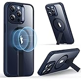 ESR for iPhone 15 Pro Case with Kickstand, Military-Grade Shockproof Protection, Magnetic Fully Adjustable Flickstand Phone Case, Compatible with MagSafe Accessories, Boost Series, Clear Dark Blue