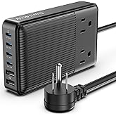 Charging Stations Flat Plug Power Strip 140W, 8-in-1 Power Strip, GaN Charger USB C Fast Charging Station with 2 AC, 4 USB C, 2 USB A, Ports, 6.5ft Extension Cord. for iPhone/MacBook/Laptop (Black)