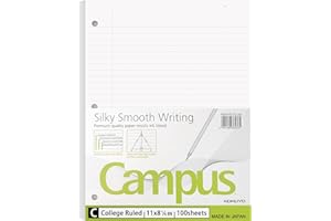 Kokuyo Campus Loose Leaf Paper for 3 Ring Binders, 8-1/4"x11”, College Ruled Notebook Paper, 100 Sheets, 70 GSM Japanese Smooth Paper Prevents Ink Bleeding, School Suppliers.Japan Import(WSG-NO-887G1)