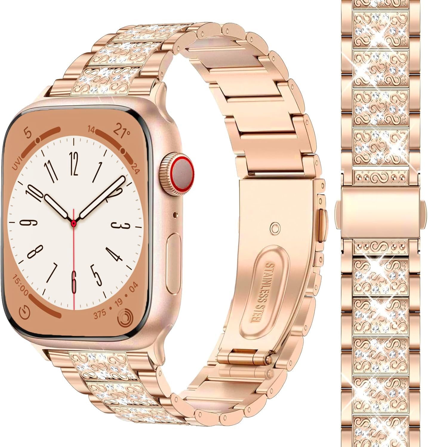 JJii Sung Bling Diamond Strap compatible with Apple Watch Straps 38mm 40mm 41mm 42mm 44mm 45mm 46mm 49mm, Women Sparkling Diamond Metal Band for iWatch Series Ultra SE 11 10 9 8 7 6 5 4 3 2 1