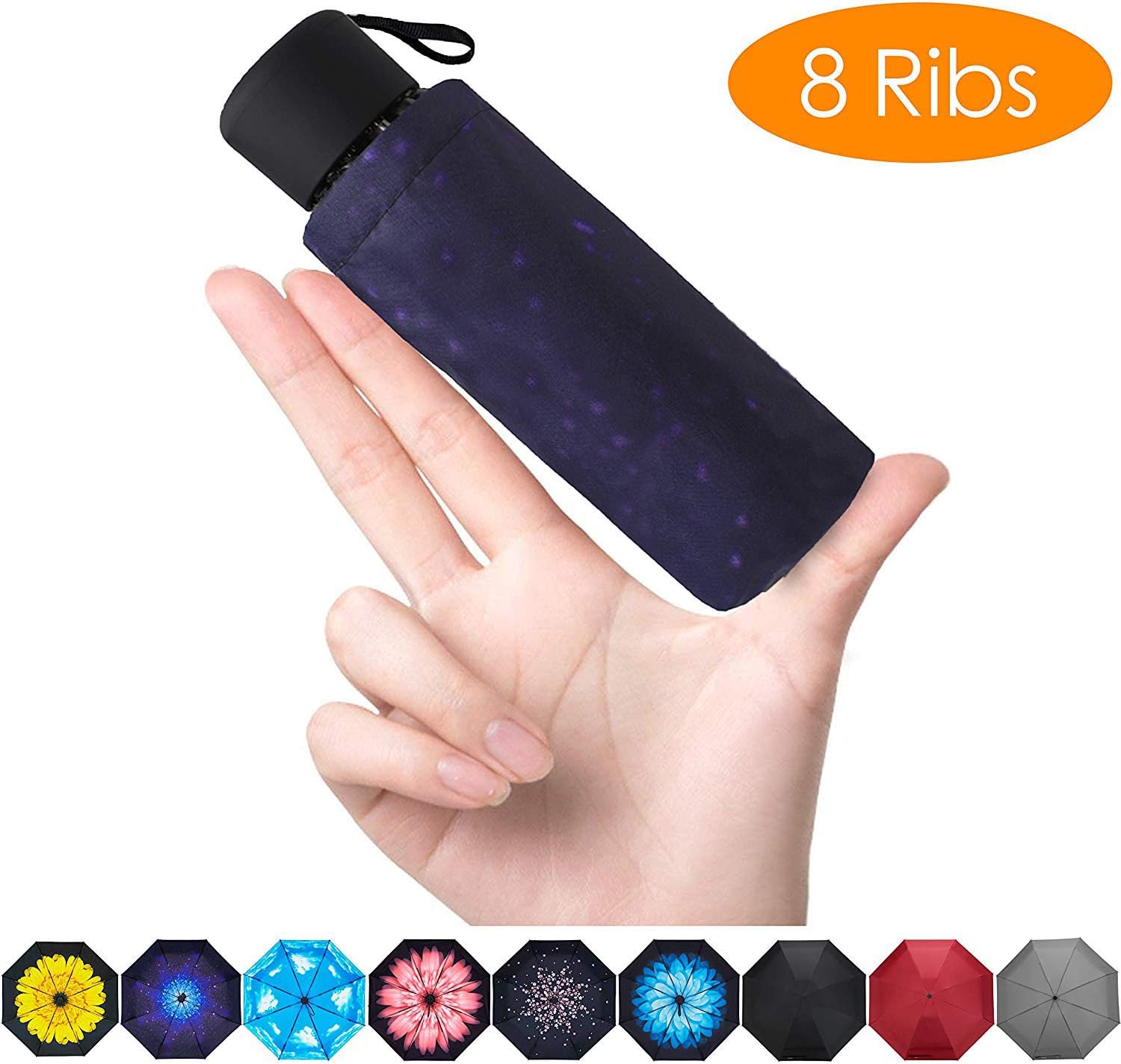 Fidus Upgraded 8 Ribs Mini Portable Sun&Rain Lightweight Windproof Umbrella - Compact Parasol Outdoor Travel Umbrella for Men Women Kids-Starry Sky