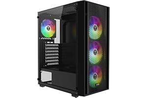 GAMDIAS ATX Mid Tower Computer PC Case with Tempered Glass, 4X 120mm ARGB PWM Fans Gaming Case, Support Up to 6X 120mm Fans, 
