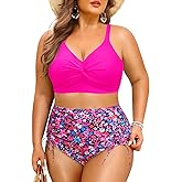 Womens Plus Size High Waisted Bikini -Twist Front Two Piece Swimsuit 2025 Tummy Control Bathing Suits with Drawstring