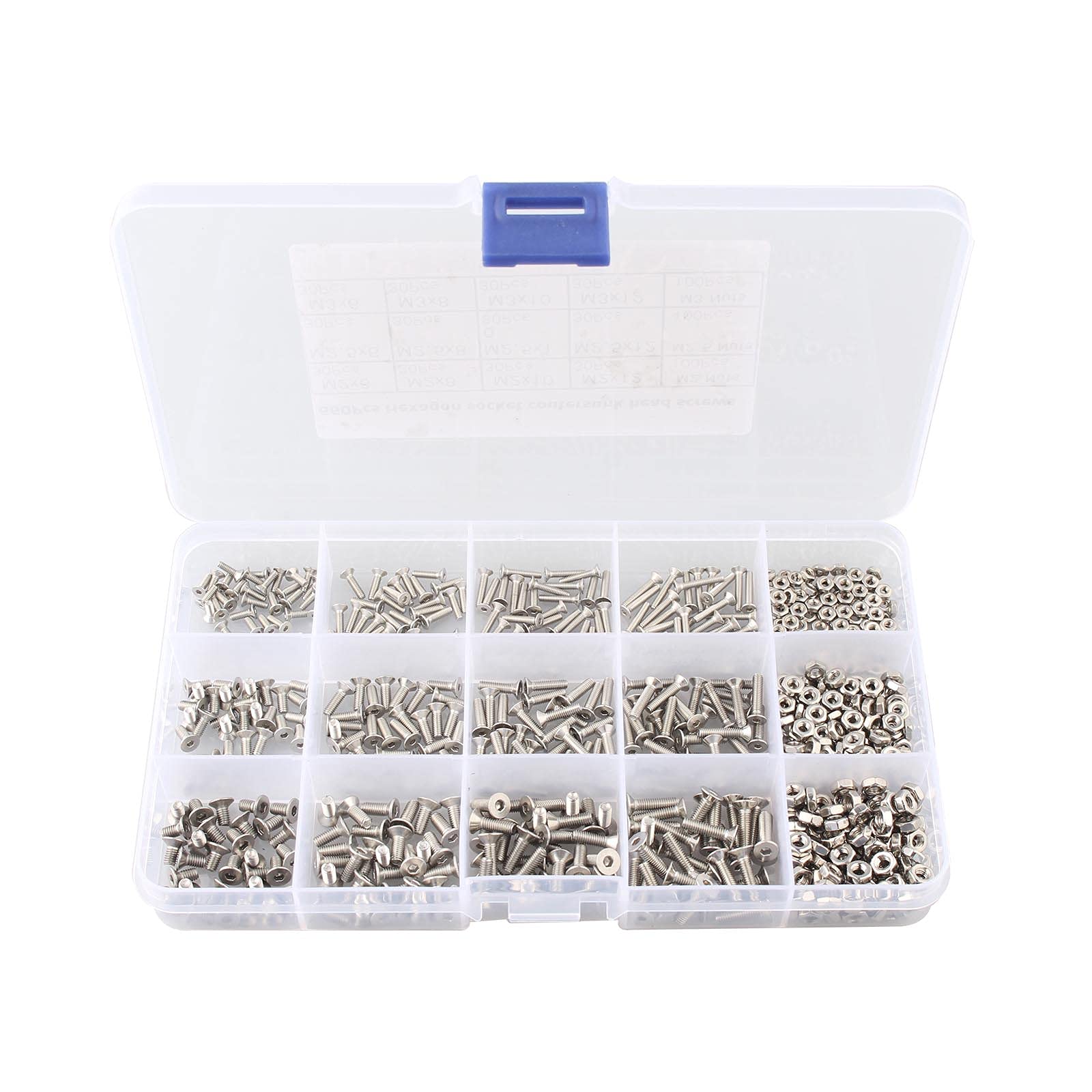 HALJIA 660PCS Hex Socket Flat Head Screw M2 M2.5 M3 Flat Head Countersunk Socket Cap Screws 304 Stainless Steel Hexagonal Machine Screws Countersunk Screws Nuts and Bolts Assortment Set