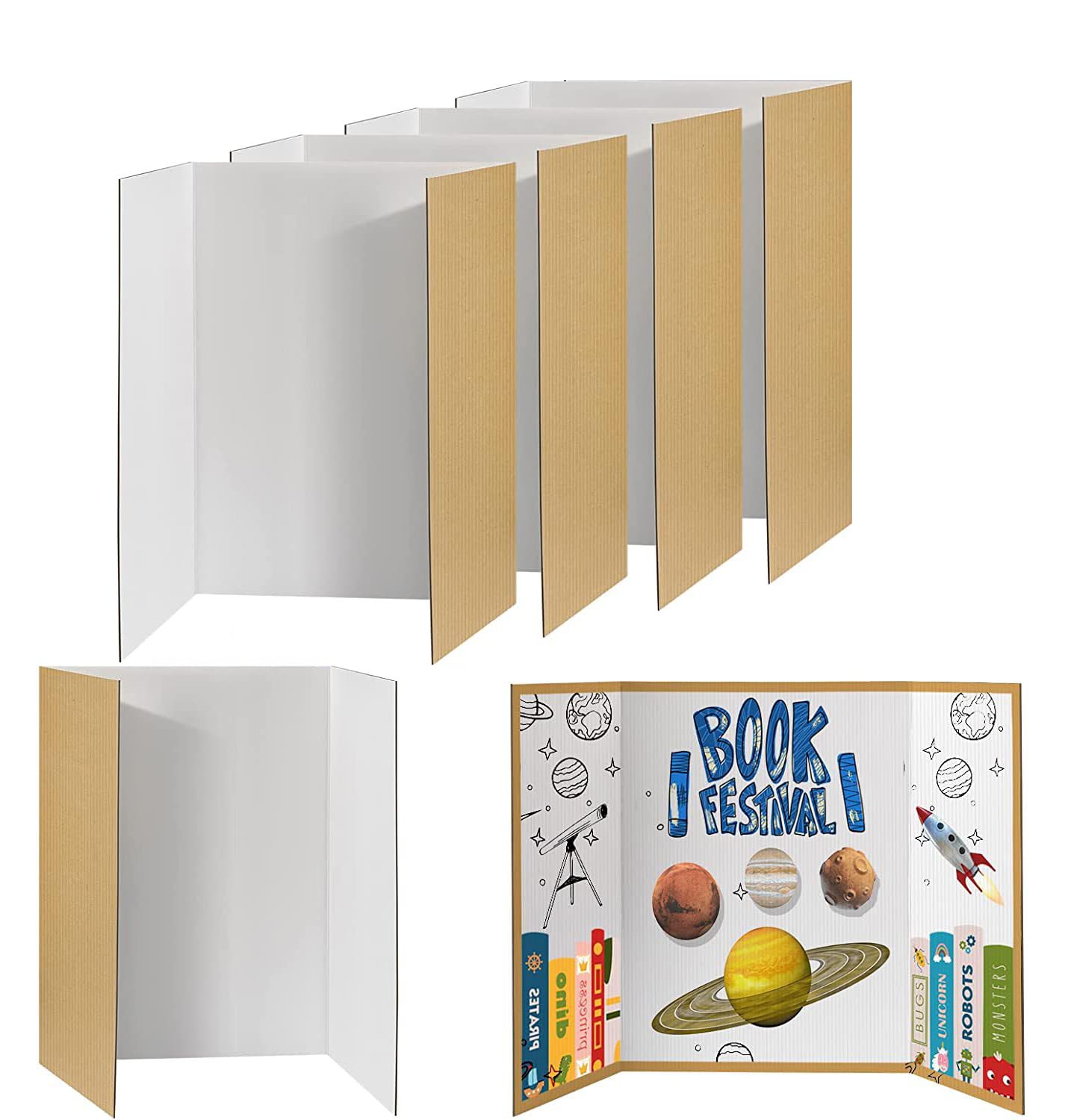 4 Pack Tri-fold Presentation Boards Foldable School Project Display Board Posters 40inx28in - White