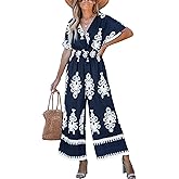 CUPSHE Women Paisley Summer Jumpsuits Beach Vacation V Neck Short Sleeve Smocked High Waist Wid Leg Jumpsuit with Pockets