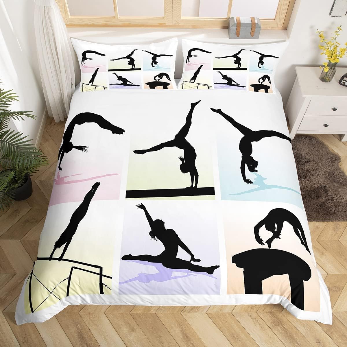 Homewish Black Girl Gymnastics Duvet Cover King Gymnast Dancer Bedding Set, Exercises Sport Comforter Cover Grid Buffalo Bed Set, Multicolor Checked Bedding Bedroom Decor (Zipper Closure) — image 1
