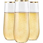 Ciaell 24 Pack Gold Plastic Champagne Flutes - 9 Oz Disposable Champagne Glasses - Stemless Mimosa Glass for Parties & Weddings & Birthdays