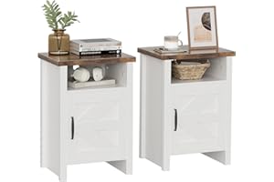 YESHOMY Farmhouse Modern Nightstand with Shelf and Barn Door, Set of 2 for Bedroom, White