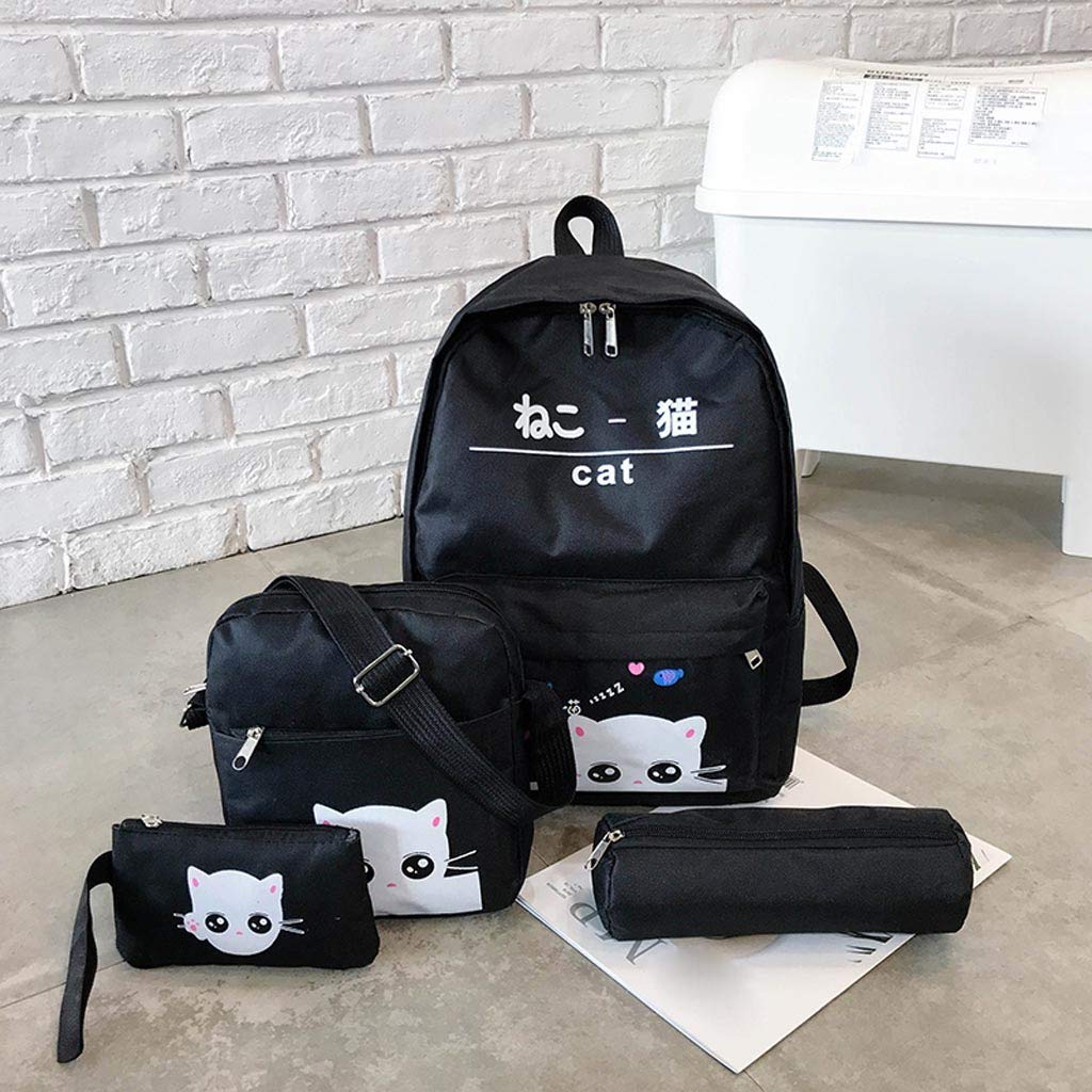 WARMWORD Mochila Mujer Cuatro Piezas Mochila Impreso Gato Mochila ...