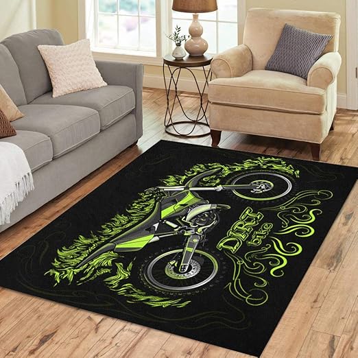 Semtomn Area Rug 3' X 5' Motocross Dirt Bike The Green Naturalistic Fire Freestyle