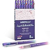 WRITECH Liquid Ink Rollerball Pens: 8ct Assorted Colors Extra Fine Point Tip 0.5mm Roller Ball Rolling Pen for Smooth Writing Coloring Drawing Journaling No Bleed & Smear &Smudge Multi Colored.