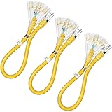 DEWENWILS 2 FT 12/3 Gauge Indoor/Outdoor Tri-Tap Extension Cord Splitter, STW 15 Amp Yellow Outer Jacket Contractor Grade Hea