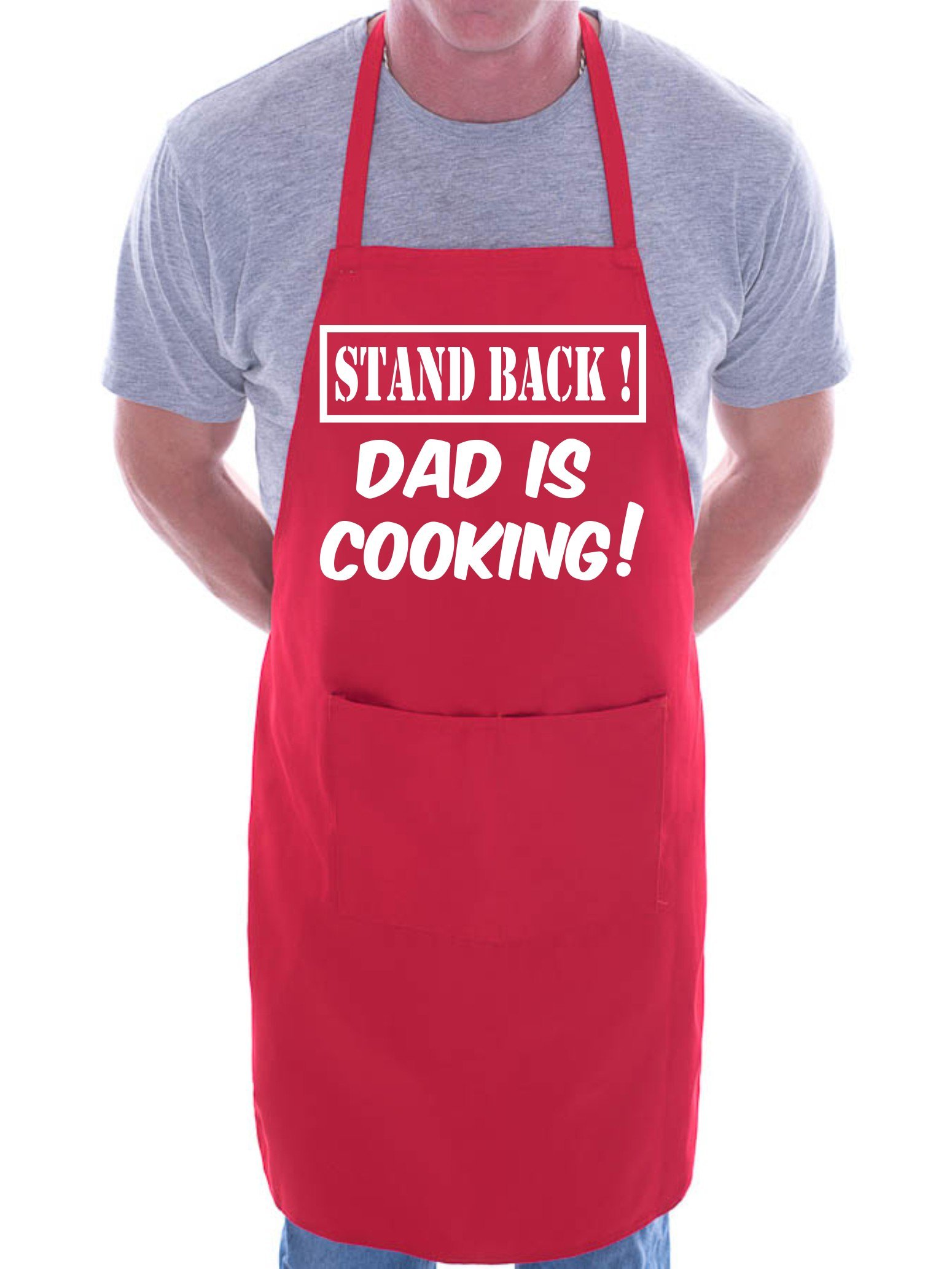 Print4U Stand Back Dad Is Cooking Fathers Day BBQ Cooking Novelty Apron Red